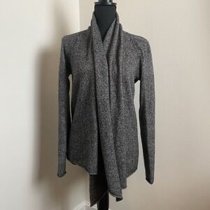 AQUA CASHMERE DRAPE OPEN FRONT ROLLED HEM SHAWL COLLAR Black CARDIGAN SIZE S